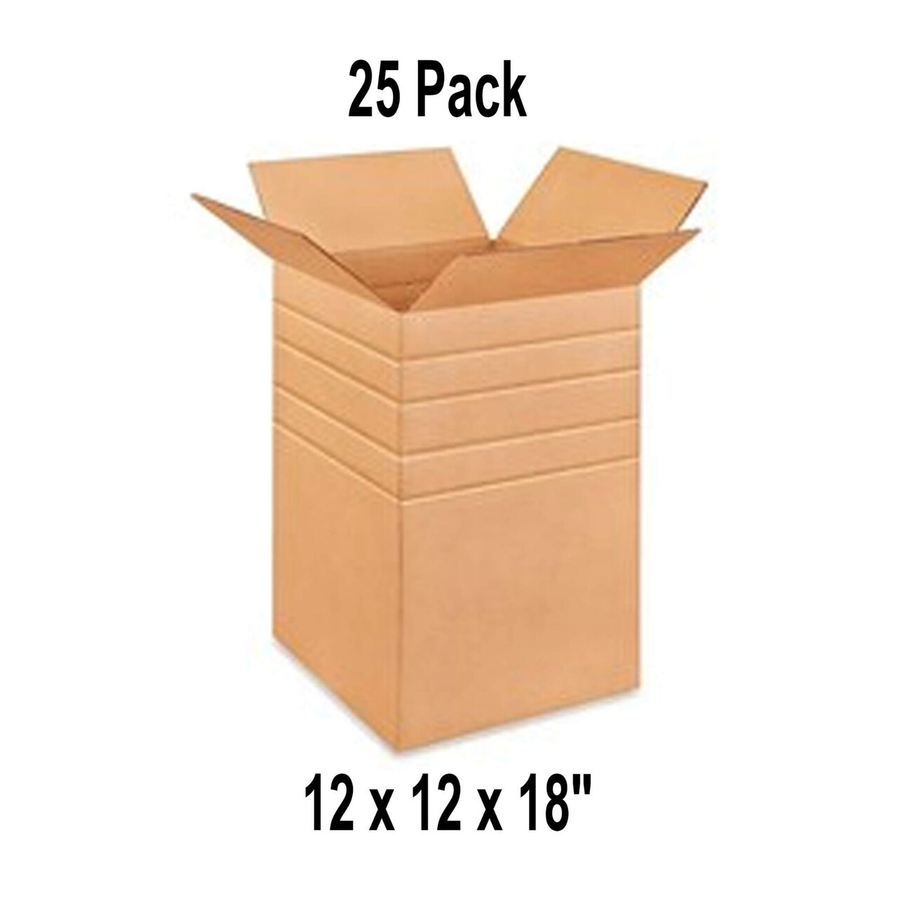 25 Pack Multi Depth Corrugated Boxes for Secure Packing Shipping and Storage 12 x 12 x 18 Inch